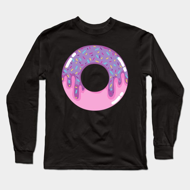 Pink donut with violet frosting and sprinkles Long Sleeve T-Shirt by InkyArt